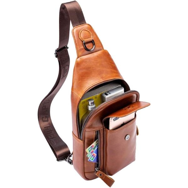 Axelremsväska i läder Crossbody Herr Dam Resor Utomhussporter, Ryggsäck