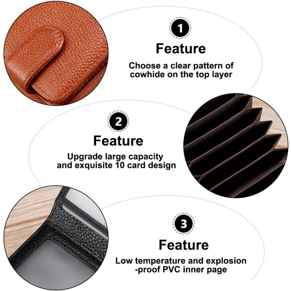 Korthållare plånbok för kvinnor / män, litet läder blixtlåskort brown