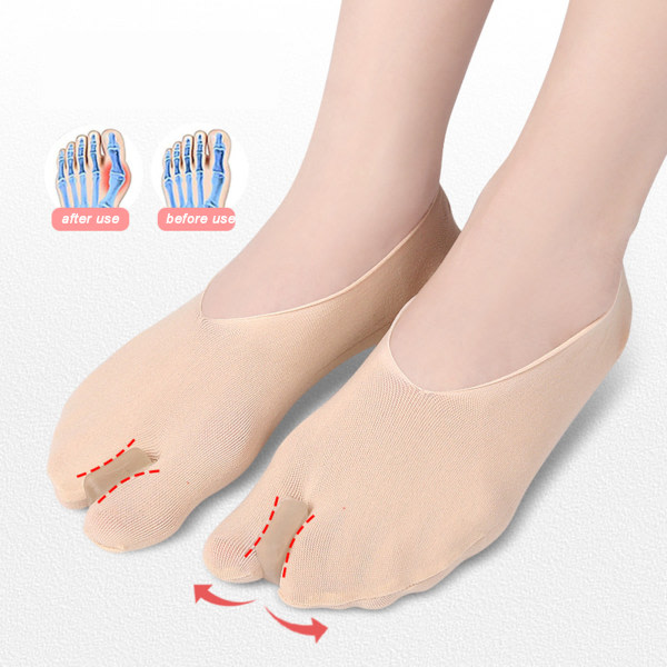 Split Toe Design Strumpor Bekväma Low-Cut Liners Strumpor för tår Hallux Valgus Corrector skin color