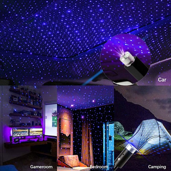 LED Car Roof Star Night Light Projektor Atmosphere Lamp USB Justerbar bilinredningsljus