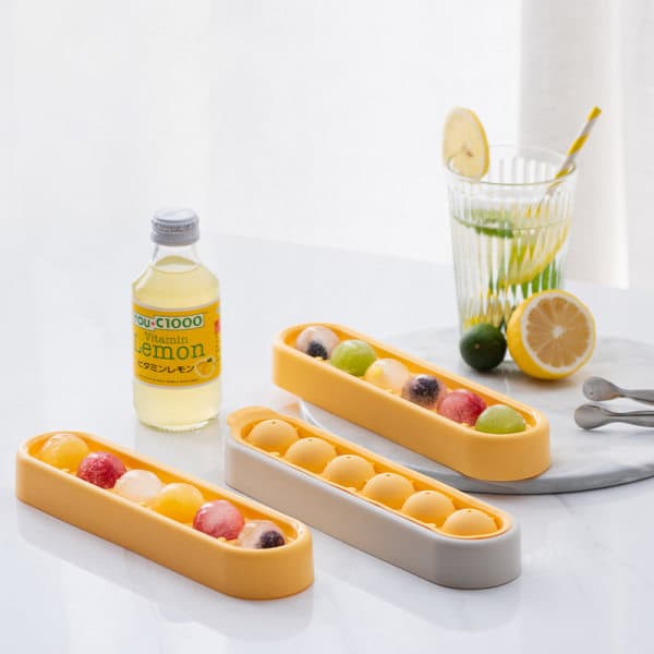 6 Grids iskubbricka med lock Rund form yellow-gray 22*5.5*3cm