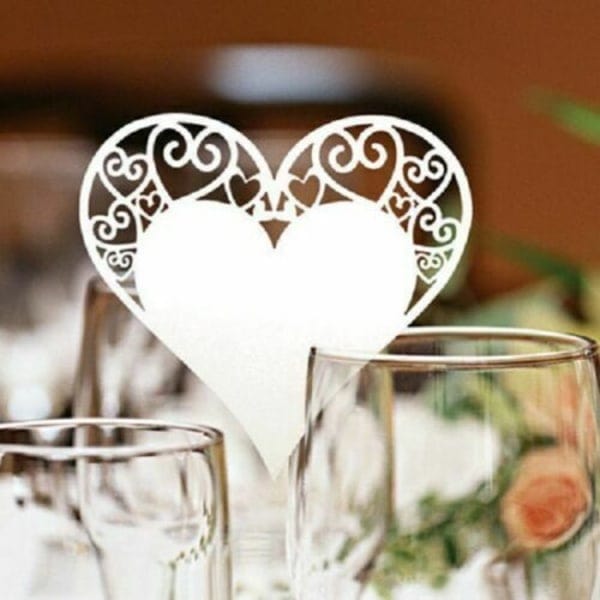 Hjärta Bröllopsfest Glas platsnamnskort Lyxkort Black 50 PCS