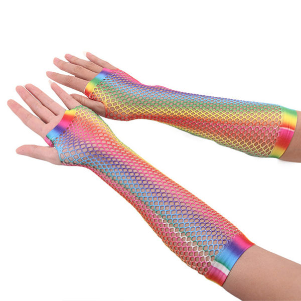 Fingerless Mesh Handskar För Kvinnor 80-tal Lång Mesh Mesh Gradient Rainbow Vantar