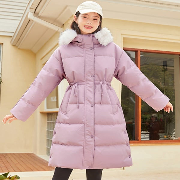 Dunjacka Dam Lång Huva Pälskrage Vinterjacka Pink Purple XXXL