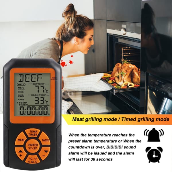 Trådlös termometer Batteridriven grill i rostfritt stål