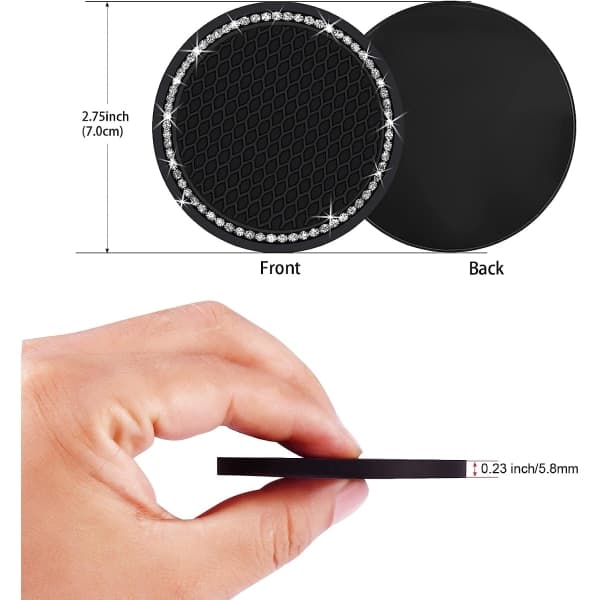 2-pack GM Glitter Cup Hållare Insert Underlägg (2,75" Diameter) Crystal Rhinestone Bilinteriör Svart