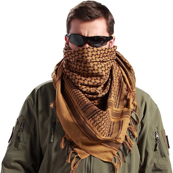 Scarf Military Shemagh Tactical Desert Keffiyeh Head Neck Scarf Arab Wrap med tofs 43,3x43,3 tum / 110x110 cm (Brun)