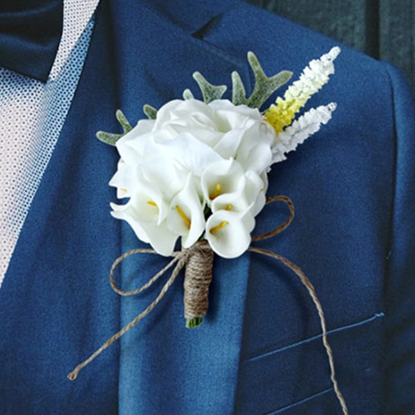 Konstgjord Calla Lily Boutonniere Brudgum Groomsman Bröllop Blomma Corsage Brosch