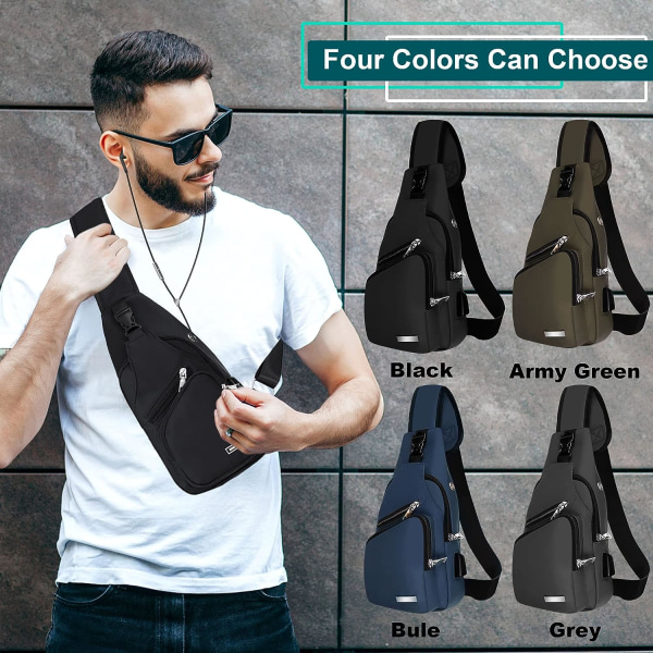 Slingväska för kvinnor Crossbody-väska för män, Bröstväska med USB laddningsport för vandring