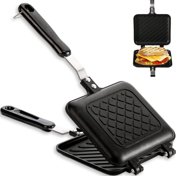 Smörgåsmaskin, Non-stick Maker Pan med handtag, Spishäll Rostad Sandwich Maker Aluminium Flip Pan