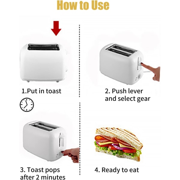 Elektrisk brödbakmaskin，maskinsmörgåsbrödrost 2 skivor för smörgåsuppvärmning köksrostat bröd