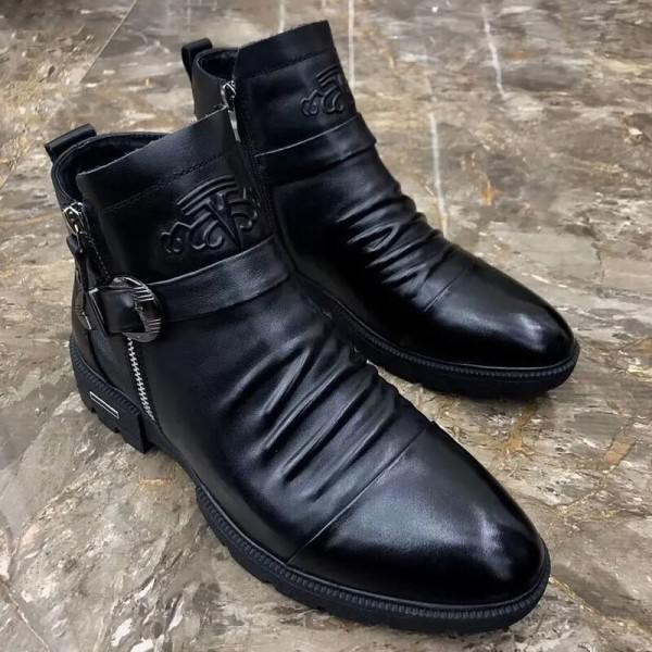 Herrstövlar Casual ankelboots Halkfria modeskor i läder Svart 44