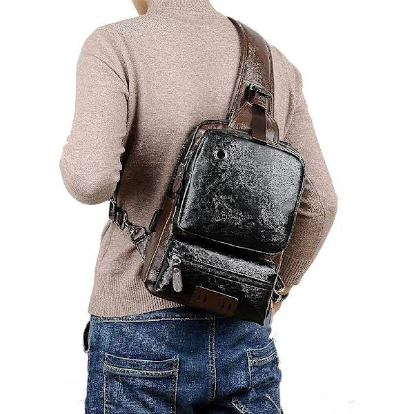 Sling Crossbody Bag Axelväska Herr och Dam Retro PU Läder Sling Ryggsäck Cykel, Mode