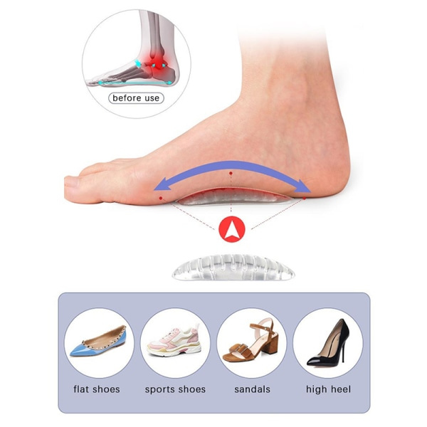 1 Par Klar Silikon Gel Arch Support Sho Insert Flat Foot Cor