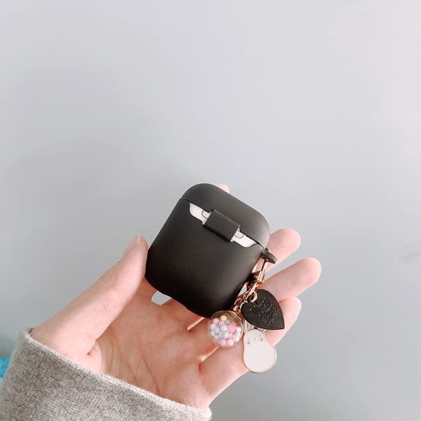 Case med AirPods Case Mjuk TPU med guldhjärtmönster Söt Lucky Ball Nyckelring Stötsäkert cover för flickor Kvinna Airpods 2 & 1-Svart