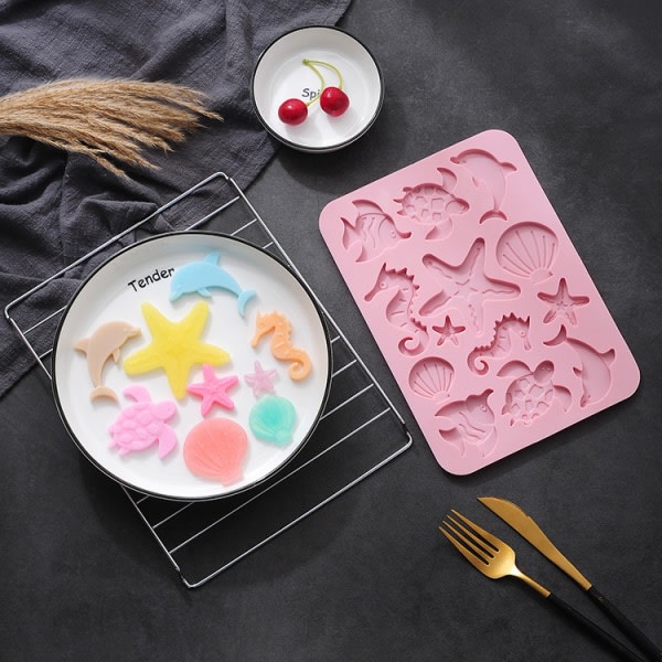 Gummy Candy Molds, Ocean Animal Jello Form 2 Set med droppare Non Stick Food Grade Silikon Djur Chokladformar-fest & gör-det-själv hantverk för Har