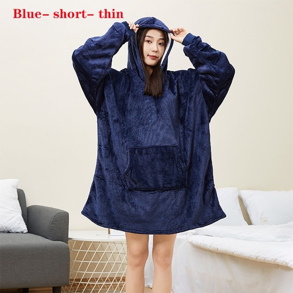 Wearable Blanket Hoodie Oversized Blanket Sweatshirt Pyjamas Navy Bule-long