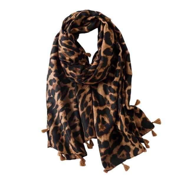 Kvinnor lång stil halsduk dubbel bomullssjal present leopard halsduk kaffe kaffe