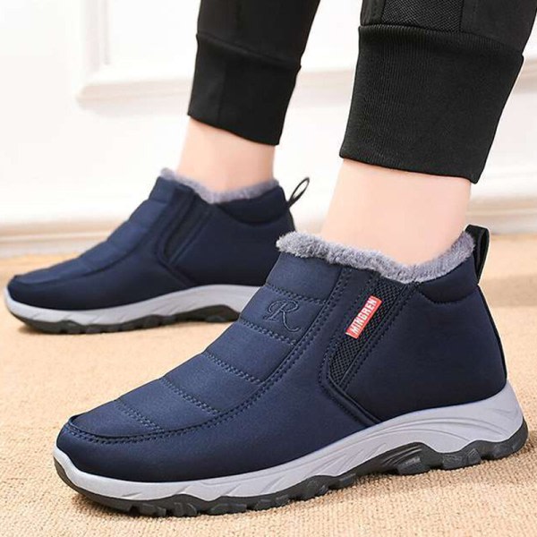 Män Komfort Slip On Casual Sko Anti-Slip Rund Toe Snow Boots Blå 42