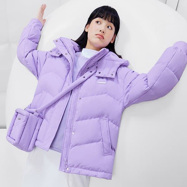 Dunjacka Dam Medium Lång Design Hooded Warm Tjock Coat Purple S