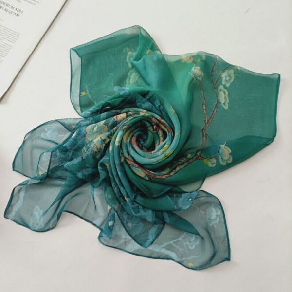 Långa halsdukar för kvinnor Mjuk sidenlindning Lady Sjal Chiffongscarf Tunn Andningsscarf Peacock Green