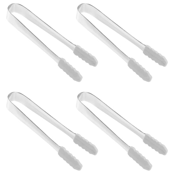 4-pack serveringstång, istång i rostfritt stål, sockerbitstång med silikonspetsar, (5-tums)