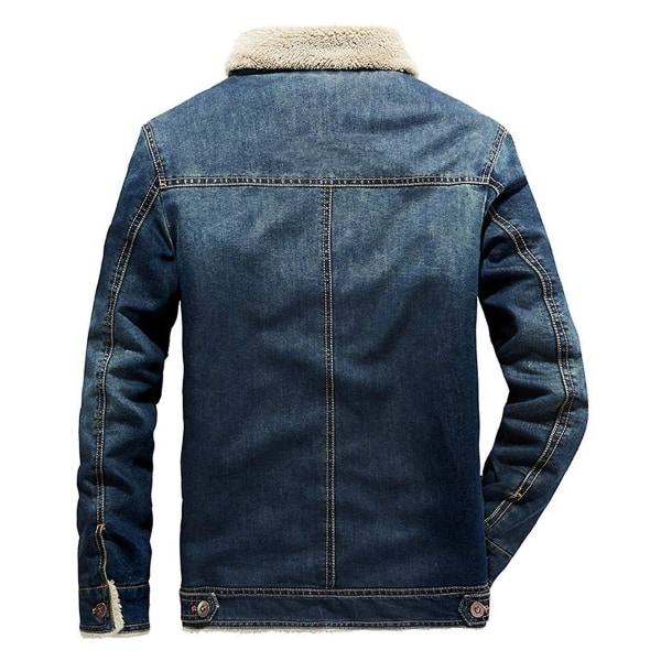 Män Vinter jeansjacka Slim Fit Fleece Casual Coat Lapel Tjock Varma ytterkläder Dark Blue L
