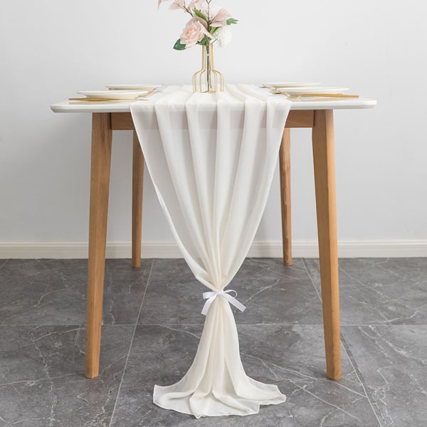 Bröllopsbordsdekoration bordslöpare enfärgad polyester chiffong tyg chiffong bordslöpare