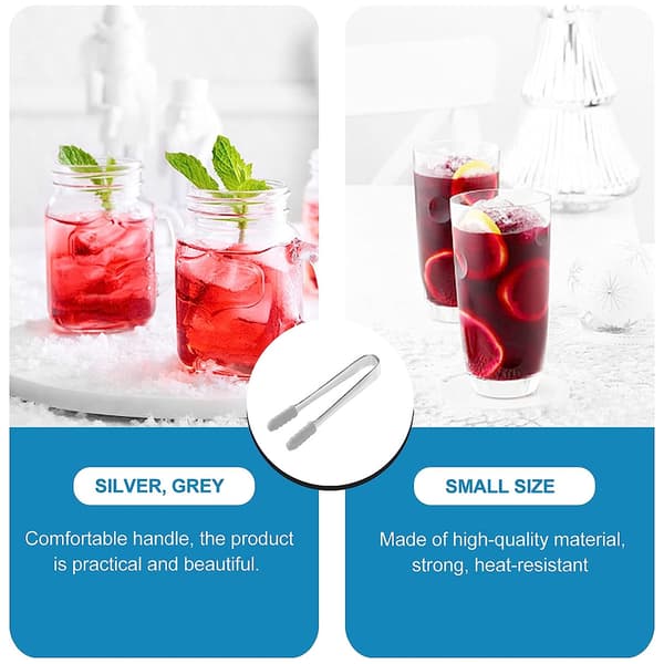 4-pack serveringstång, istång i rostfritt stål, sockerbitstång med silikonspetsar, (5-tums)