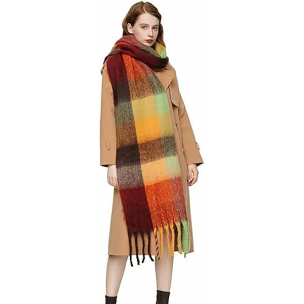 Cashmere Stor färgad plädscarf för kvinnor, varm omlott halsduk, orange