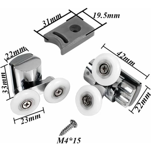 Duschhjul Duschdörr övre och nedre hjul 23mm