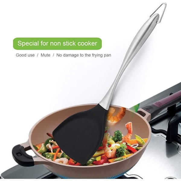 Silikon Wok Turner BPA-fri 600oF spatel i rostfritt stål 14-1/5 tum för non-stick köksredskap