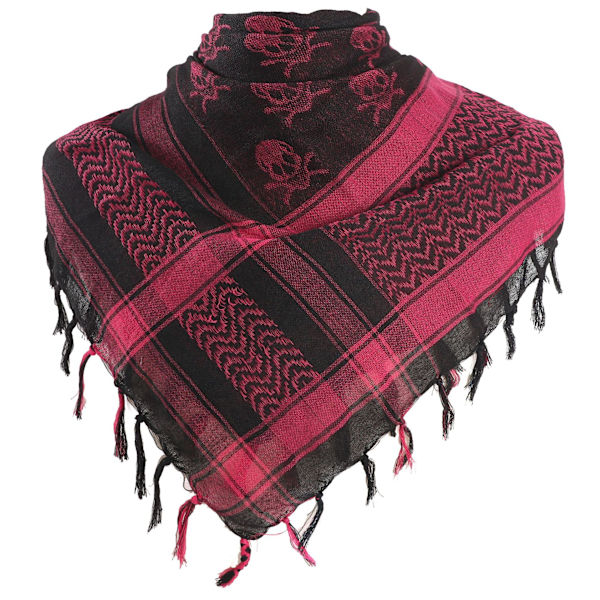 Scarf Military Shemagh Tactical Desert Keffiyeh Head Neck Scarf Arab Wrap with Tassel 43,3x43,3 inches / 110x110 cm (Rose red skull style)