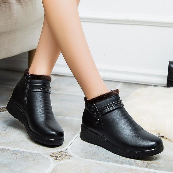 Mode Vinter Kvinnor Läder Ankel Warma Boots brun 5