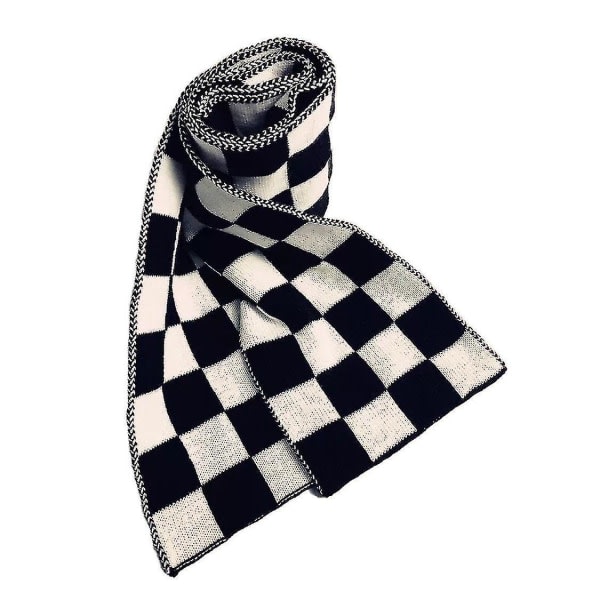 Klassisk svart och vit rutig halsduk för kvinnor dekorativ stickad scarf kashmirsjal