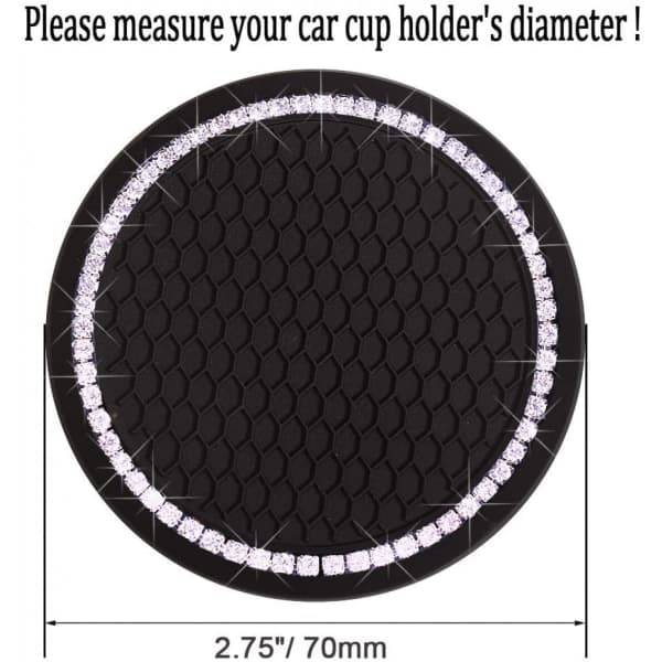 Universal Bling Car Cup Holder Insert Coasters - 2,75" Silikon Anti-Slip Crystal Coasters (2-pack)