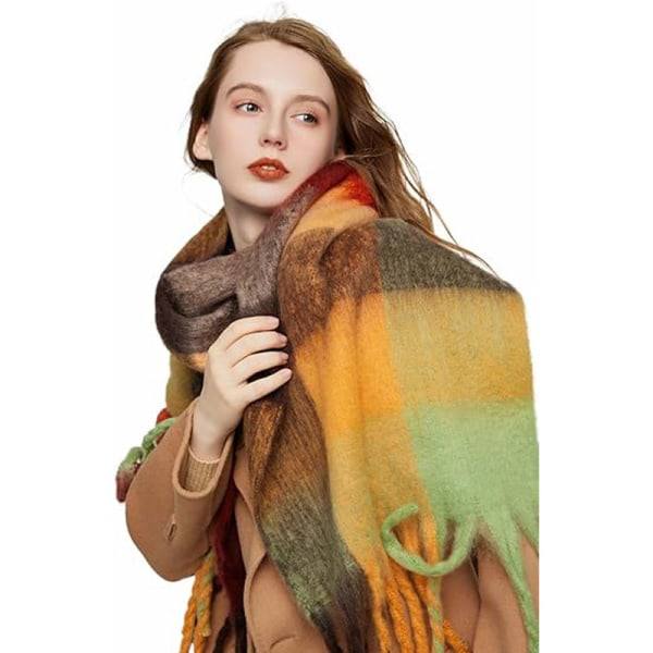 Cashmere Stor färgad plädscarf för kvinnor, varm omlott halsduk, orange