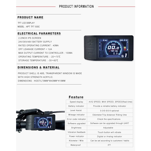 Display för Ebike: for 8Fun BBS02 BBSHD BBS01 Electric Mid Drive Kit, kompatibel med motor med UART