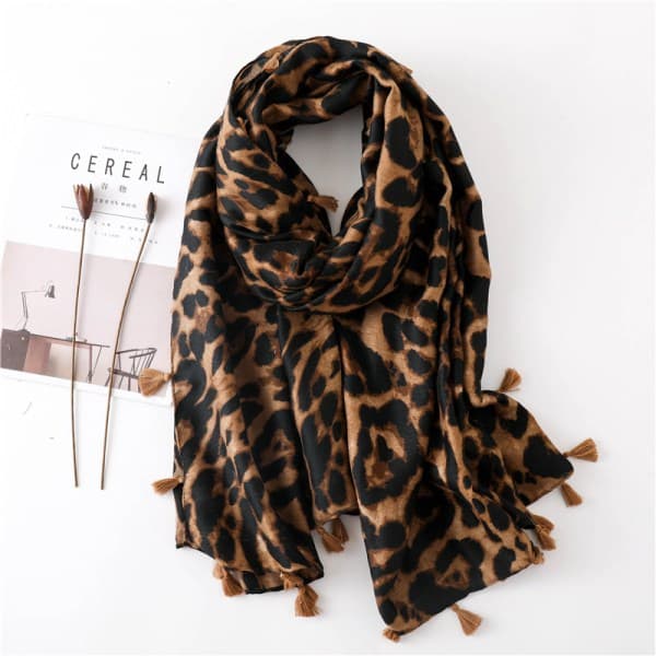 Kvinnor lång stil halsduk dubbel bomullssjal present leopard halsduk kaffe kaffe