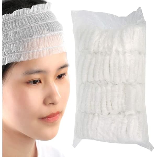 100 st Engångs elastiska pannband Non Woven pannband Hudvård Håraccessoarer, vit