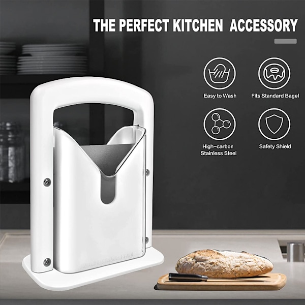 Bagel Slicer, perfekt för bagels, säkert grepp, giljotinskärare, säkerhetssköld, rostfritt stål