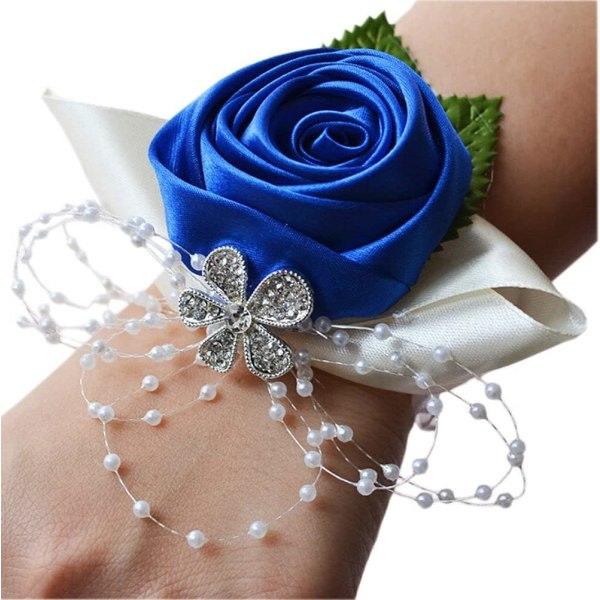 1 Styck Bröllop Brudtärna Brud Handled Corsage Dekorativ Hand Blomma, Mörkblå