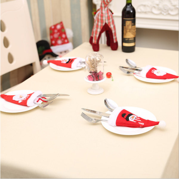 12pcs Christmas Cutlery Decor Santa Hat Cutlery Bag Supplies