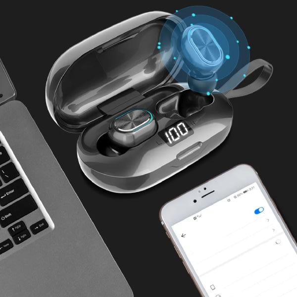 Bluetooth 5.1 Mini In-Ear trådlösa hörlurar för mobiltelefoner - Röd med digital display Röd