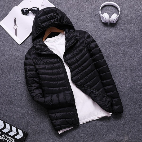 Packbar dunjacka för män Vatten- och vindavvisande kappa hoodies Black XL