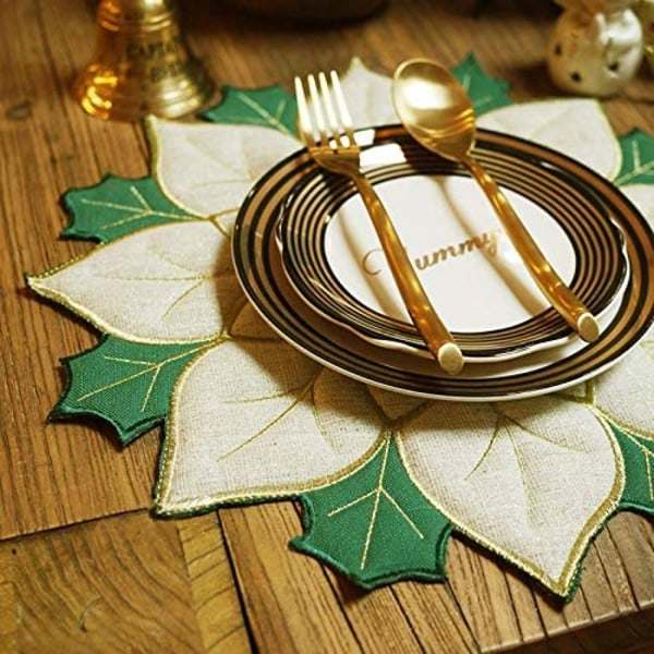 1 förpackning Applique Gold med grönt sidenlinne bordstabletter, 14 tum