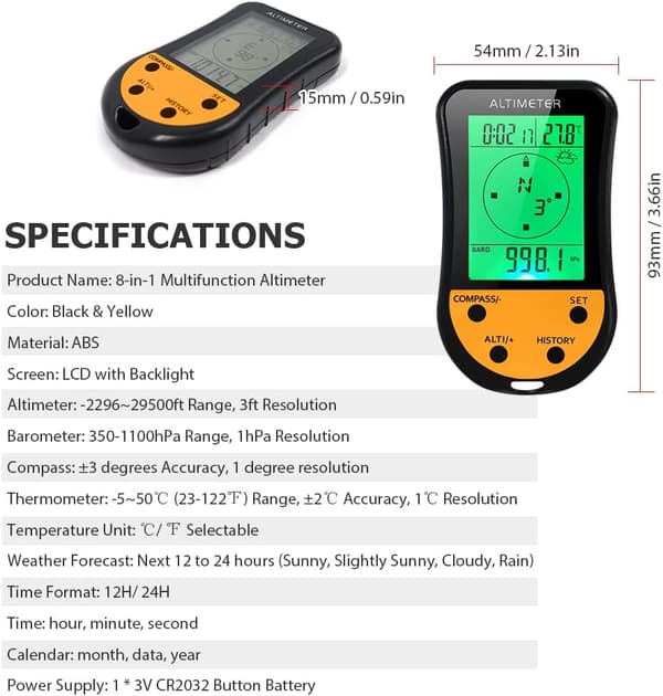 Multifunktion Bakgrundsbelysning Höjdmätare Barometer Kompass Termometer Klockkalender för utomhusklättring