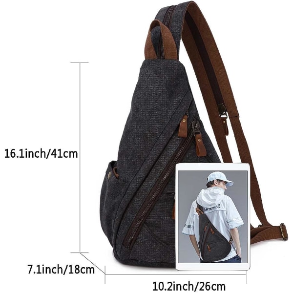 Canvas Sling Bag - Liten Crossbody ryggsäck Shoulder Casual Daypack ryggsäck för män kvinnor