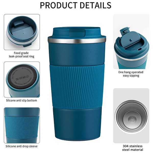510ml blå mugg, kafferesemugg i rostfritt stål, varmt och kallt kaffe, mjölk och te.