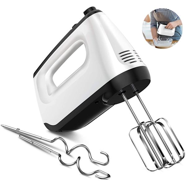 6 hastighetsnivåer 400w handmixer med 2 vispar och 2 degkrokar, turbofunktion, popup-knappdesign